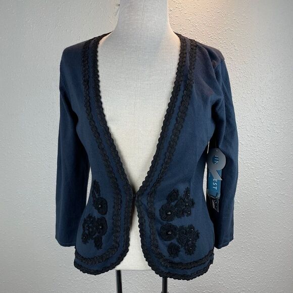 NWT Nine West Navy Blue Cardigan Sweater Top - Picture 1 of 8